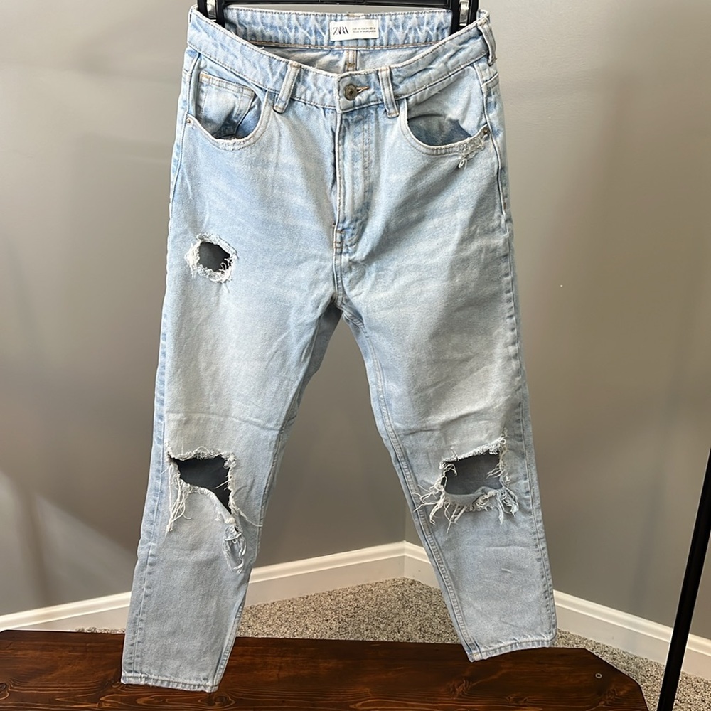 Light Blue Zara Ripped Jeans - Picture 3 of 5